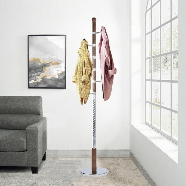 Wooden Coat Rack Freestanding, Hall Tree Hanger With 14 Resin