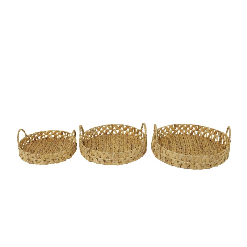 Seagrass Handmade Woven Living Room Decor Tray with Handles - Set of 3 Brown - Roche River Decor - Brown