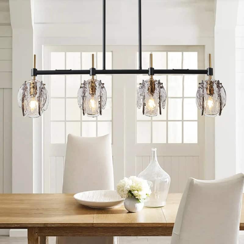 Industrial 4 Light Pendant Matte Black and Antique Brass with Smoked Glass Shades - N/A