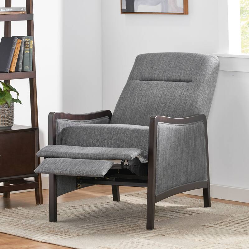 Mid-Century Upholstered Push-Back Recliner with Footrest and Birch Wood Frame