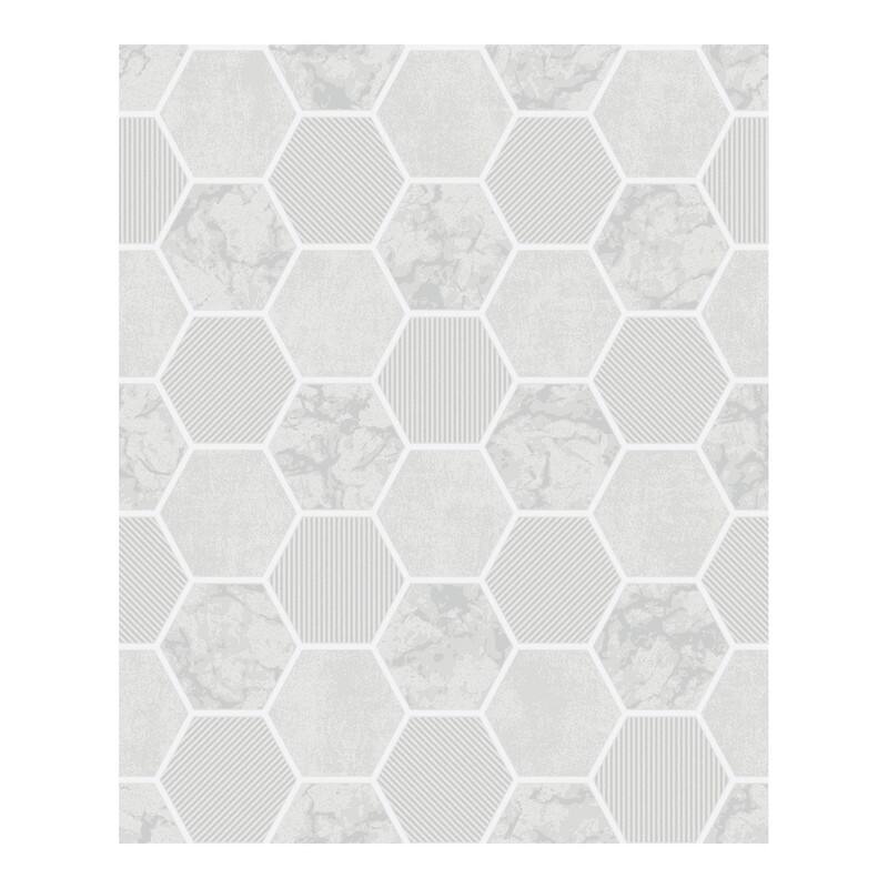Fine Decor Ceramica Grey Hexagon Tile Wallpaper