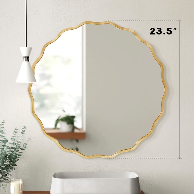 Decorative Aluminum Alloy Framed Wavy Round Wall Mirror Bathroom Vanity Mirror