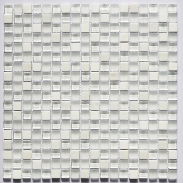 Miseno MT-WHSPRE5858-IV Premium Linear - 5/8" Square Wall Mosaic Tile - Varied Glass and Stone Visual - White