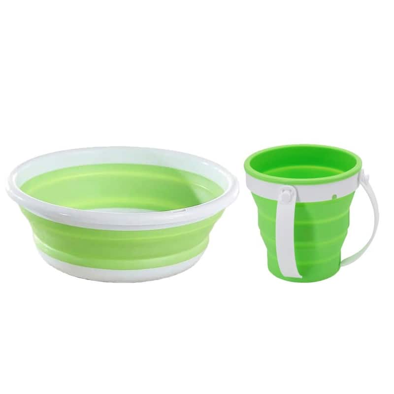 YBM Home Collapsible Wash Set, Multi-Purpose Plastic Saving Space - Green