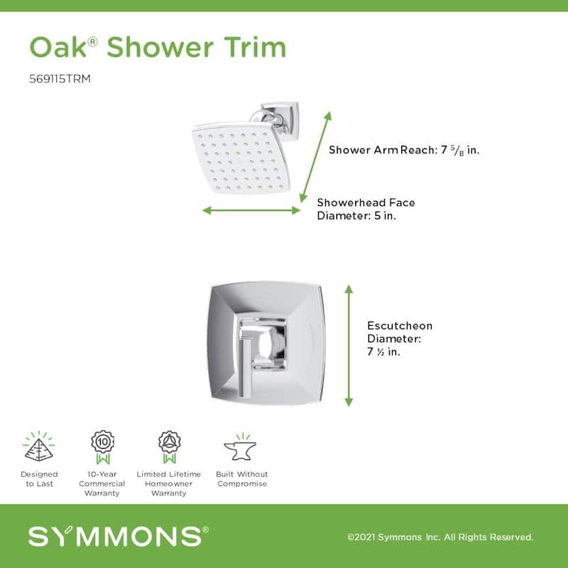 Symmons 569115TRM Oak Shower Only Trim Package with 1.5 GPM Single