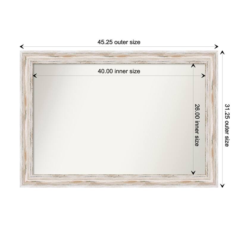 Alexandria White Wash Framed Non-Beveled Custom Wall Mirror, Bathroom Vanity Mirror - Outer Size: 45.25 x 31.25
