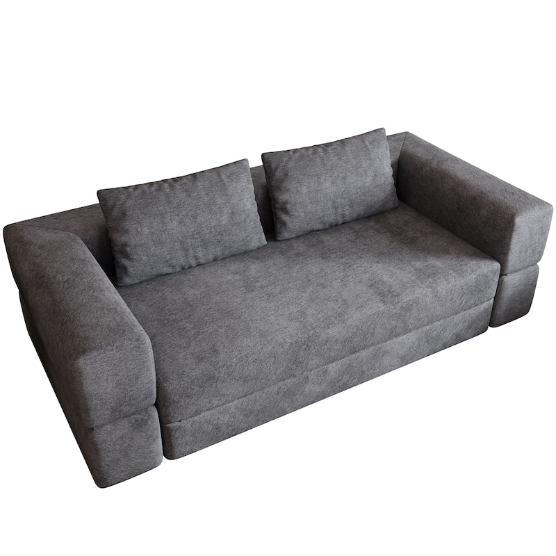 Folding Memory Foam Sleeper Sofa Bed Chenille Floor Couch Convertible into Sleeping Mattress with Rectangle Pillow and Cushions