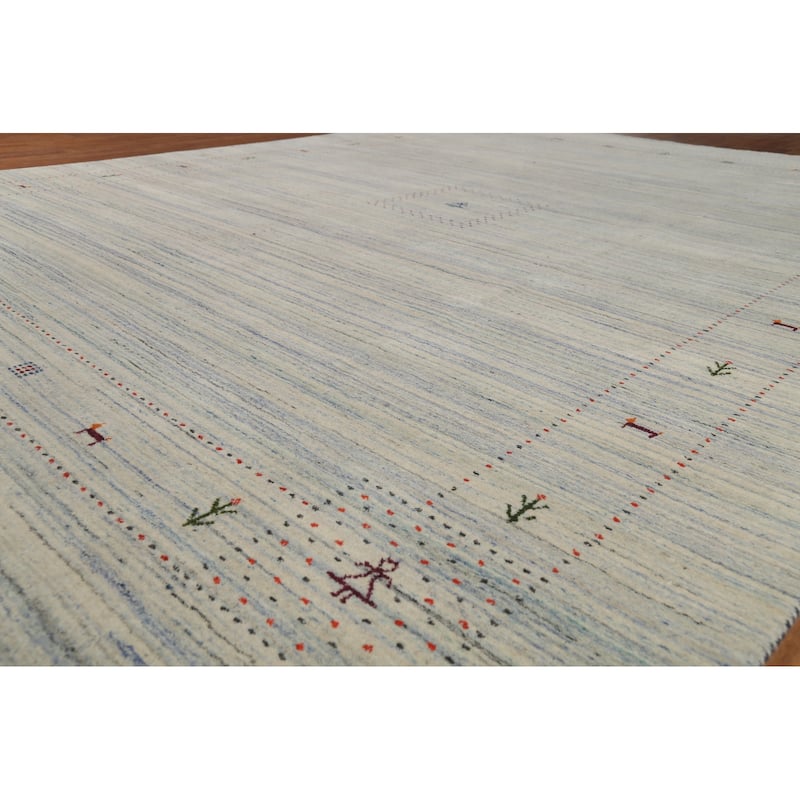 Striped Tribal Gabbeh Oriental Area Rug Hand-Knotted Beige Wool Carpet - 9'3"x 11'7"