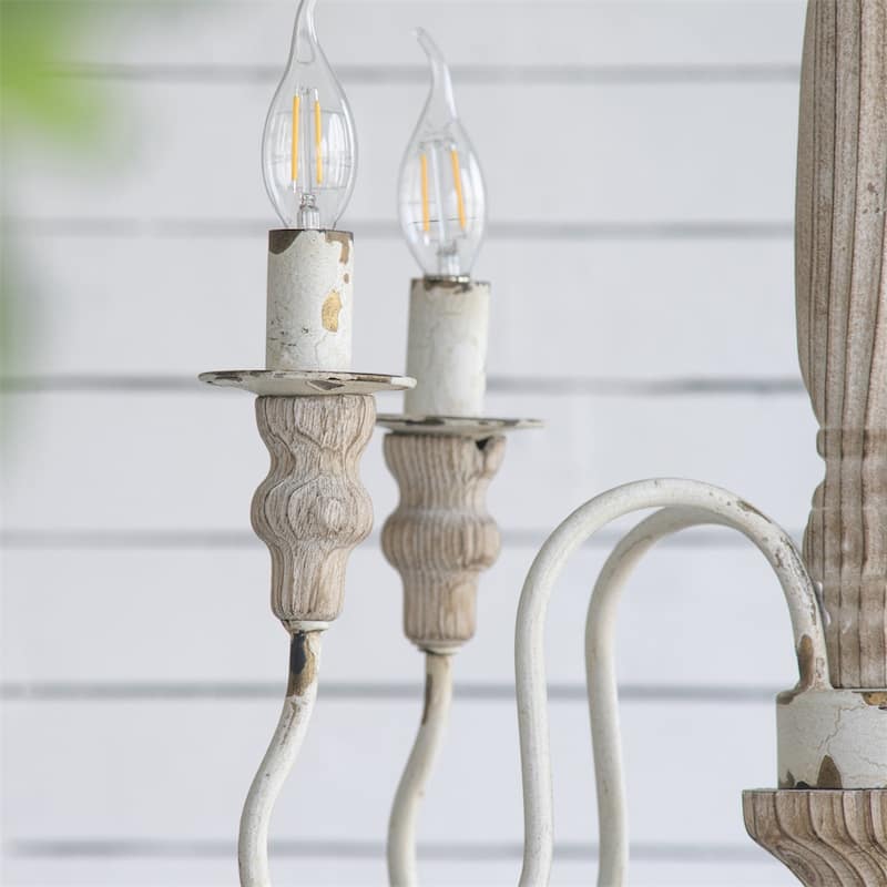4 - Light Wood Chandelier with Adjustable Chain（No Bulb） - N/A