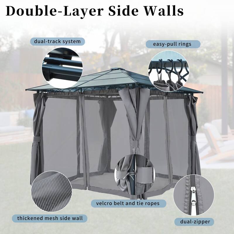 10'x10' Hardtop Outdoor Gazebo with Roof(Grey)