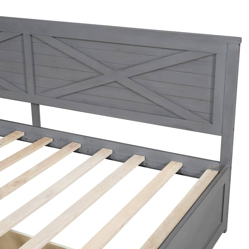 Grey Twin Size Wood Daybed with Two Drawers and Rustic Guardrail