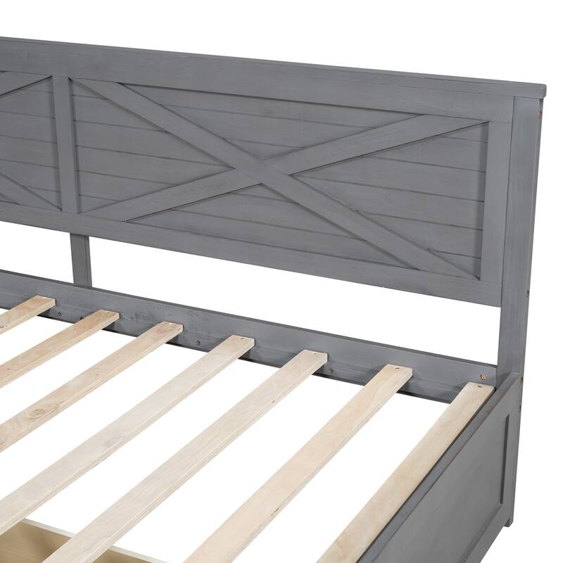 Twin Wood Daybed with 2 Storage Drawers and X-Pattern Guardrail - No Box Spring Required, Ideal for Small Spaces