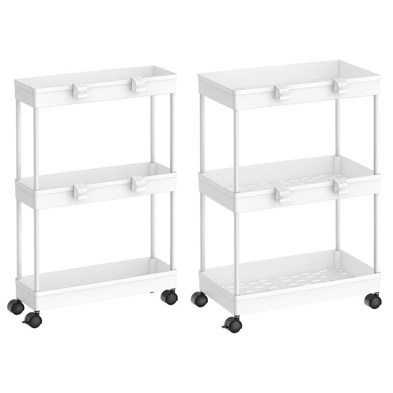 2 Pack Slim Storage Cart with Wheels - 3 Tier - White