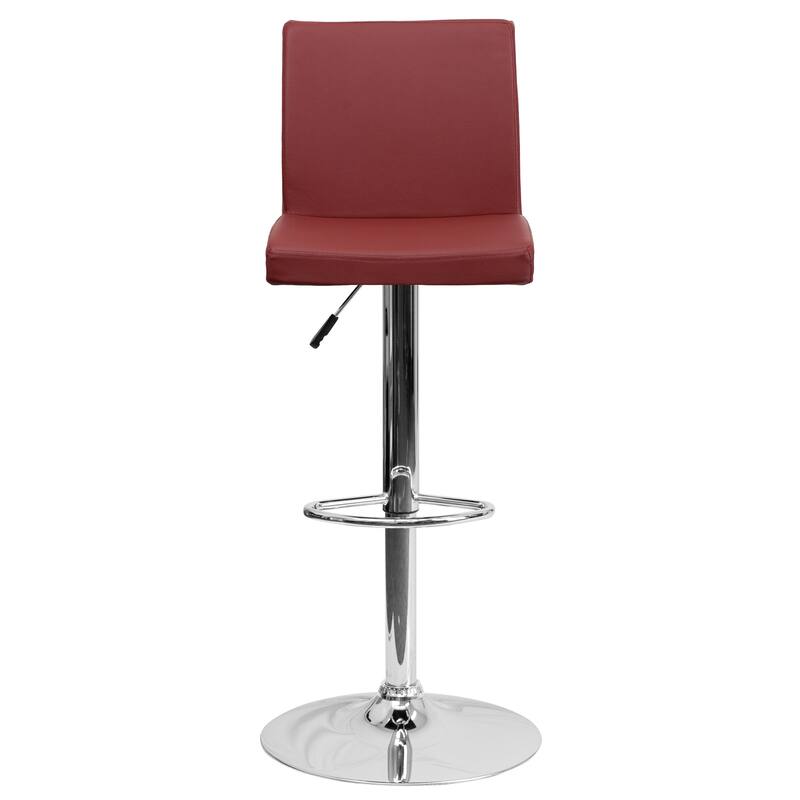 2 Pack Contemporary Adjustable Height Barstool with Panel Back and Chrome Base