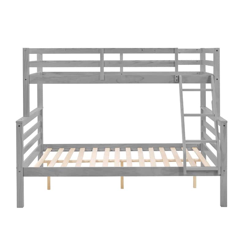 Twin over Full Wooden Bunk Bed,High Guardrail,Ladder,No Box Spring