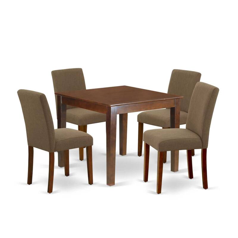 City Sleek 5Pc Square Dining Set - 36 Inch Table & 4 Parson Chairs - Linen Fabric & Mahogany Legs