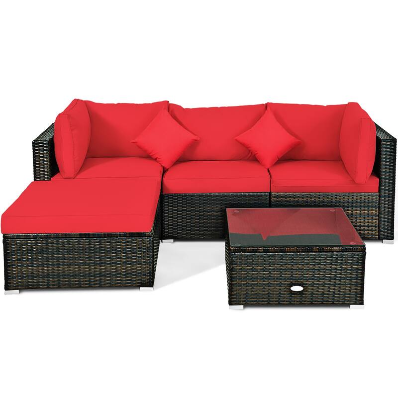 Costway 5PCS Outdoor Patio Rattan Furniture Set Sectional Conversation - See Description