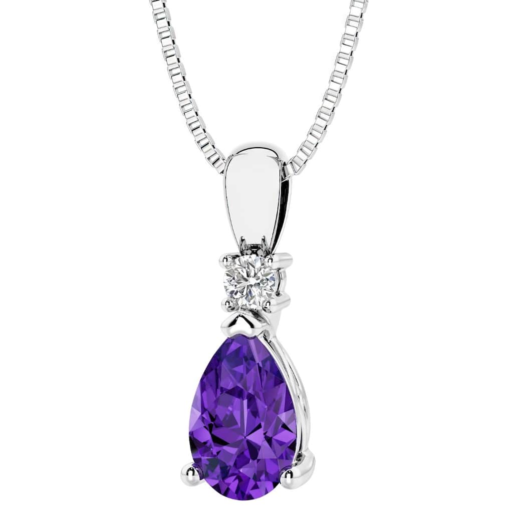 Oravo Pear Shape Gemstone Pendant with Lab Diamond Accent in Sterling Silver