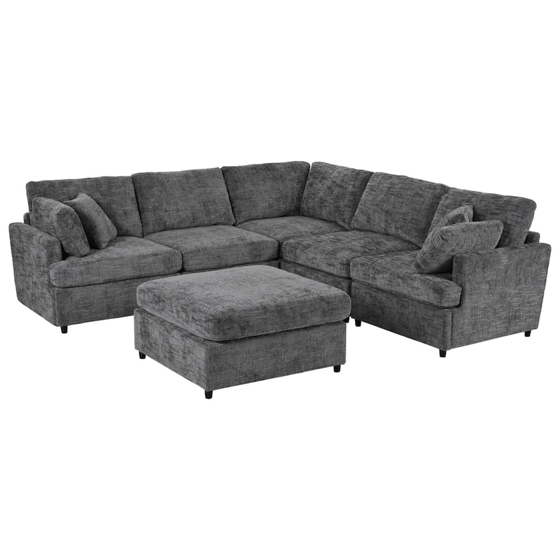 127 Inch U-Shaped Sectional Sofa with Movable Ottoman, 6-Piece Chenille Fabric Modular Couch with Pine Wood Frame