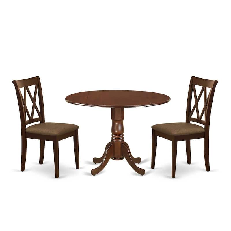 3Pc Dinette Set - Round Kitchen Table & 2 Dining Chairs - Mahogany Finish - Compact Space Friendly