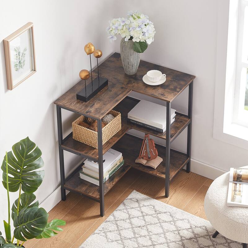 Javlergo L-Shaped 3-Tier Corner Shelf, Wood Storage Display Shelves