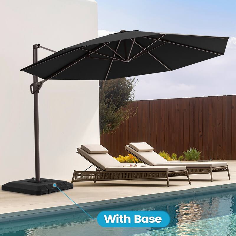 11 Ft Outdoor Patio Cantilever 360 Degree Rotation Offset Umbrella with 4-Piece Fillable Weighted Base