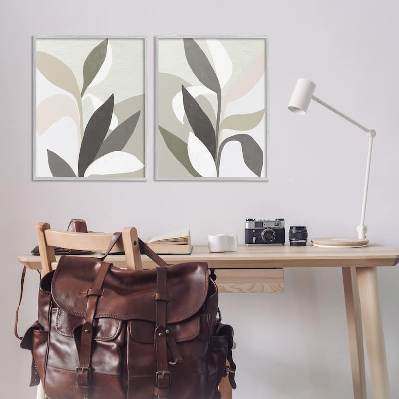 Stupell Neutral Leaf Shapes Framed Giclee Art Design By June Erica Vess (Set of 2)