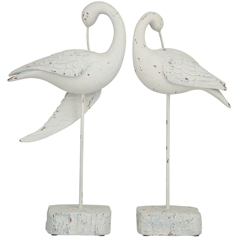 Whimsical Polystone Bird Sculpture (Set of 2) - White or Brown