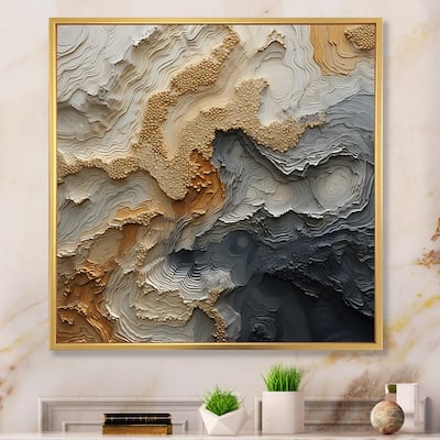 Designart "Gold And Beige River Spiral" Abstract Painting Framed Canvas Wall Art