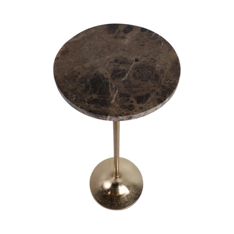 Metal Base Marble Top Modern Glam Accent Table Round Silhouette