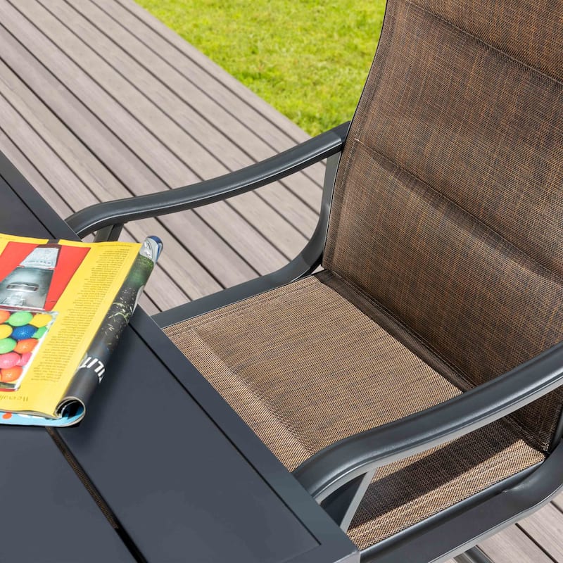 Nuu Garden Outdoor Dining Set of 4, Umbrella Hole, Textilene and Iron, Brown