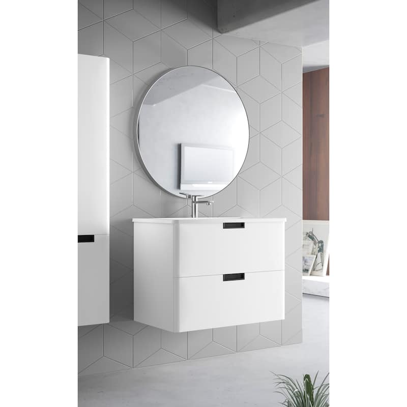 SUNBOW Large Silver Flat Round Wall Mirror - 30 inches