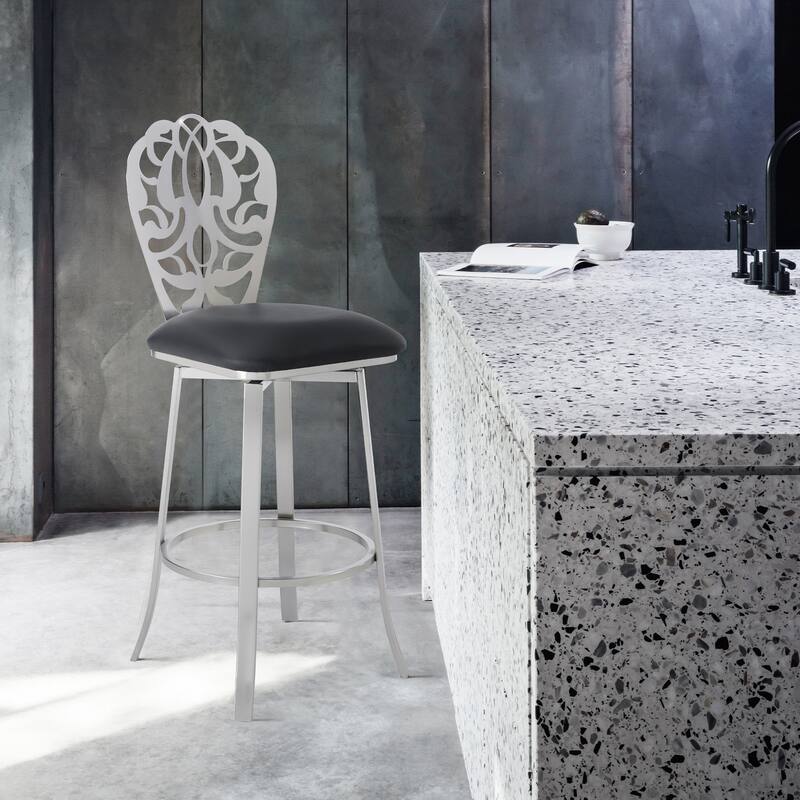 Cherie Modern Upholstered Metal Bar or Counter Height Swivel Bar Stool with Back