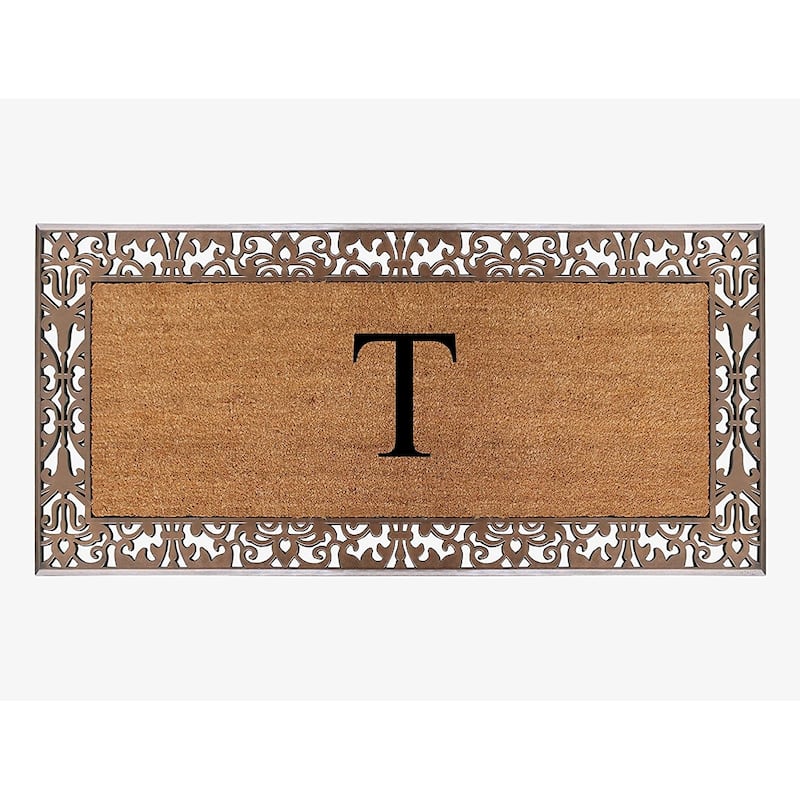 A1HC Natural Coir Monogrammed Door Mat For Front Door, 30"X60", Anti-Shed Treated Durable Doormat for Outdoor Entrance - T