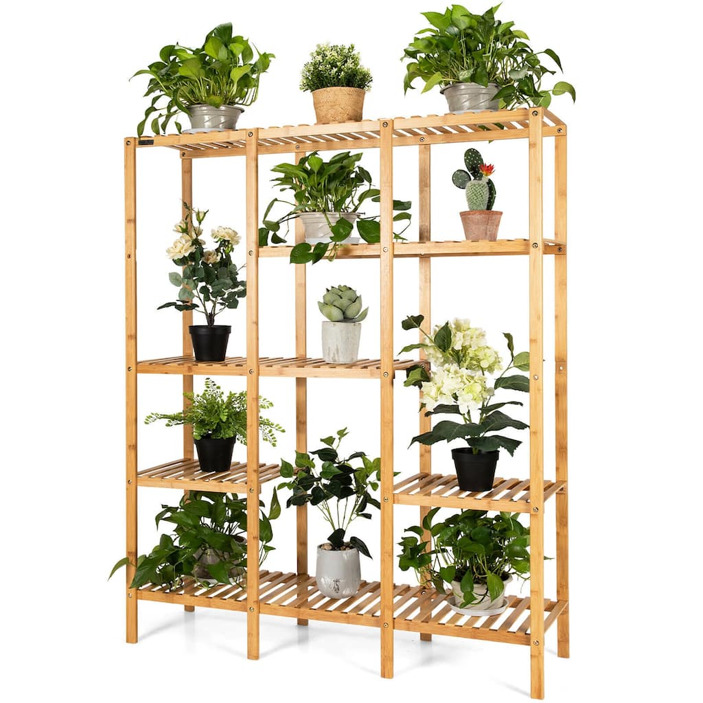 Multifunctional Bamboo Shelf Storage Organizer Rack Plant Stand
