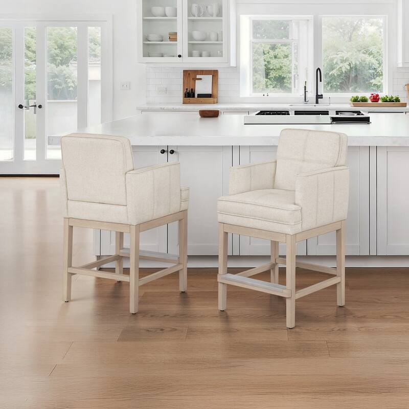27.2 In Modern Cushioned Counter Height Bar Stools For Kitchen Island Dining Room Ba - 22.4" W x 20.6" D x 40.2" H - Set of 2 - Linen