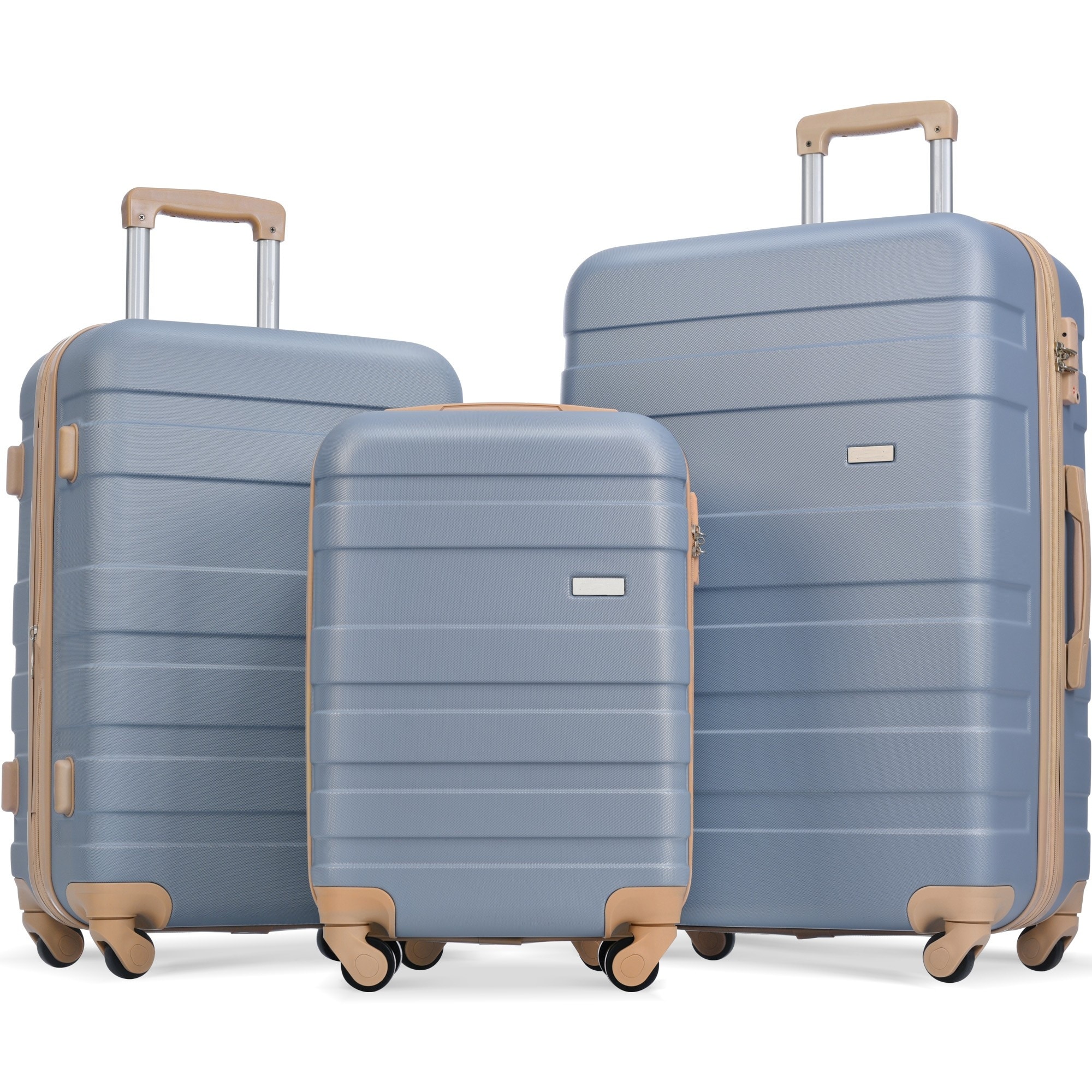 3-Piece, 20, 24, 28-Inch Modern Hard Shell Luggage with TSA Lock and Spinner Wheels, for Boarding Travel, Light Blue