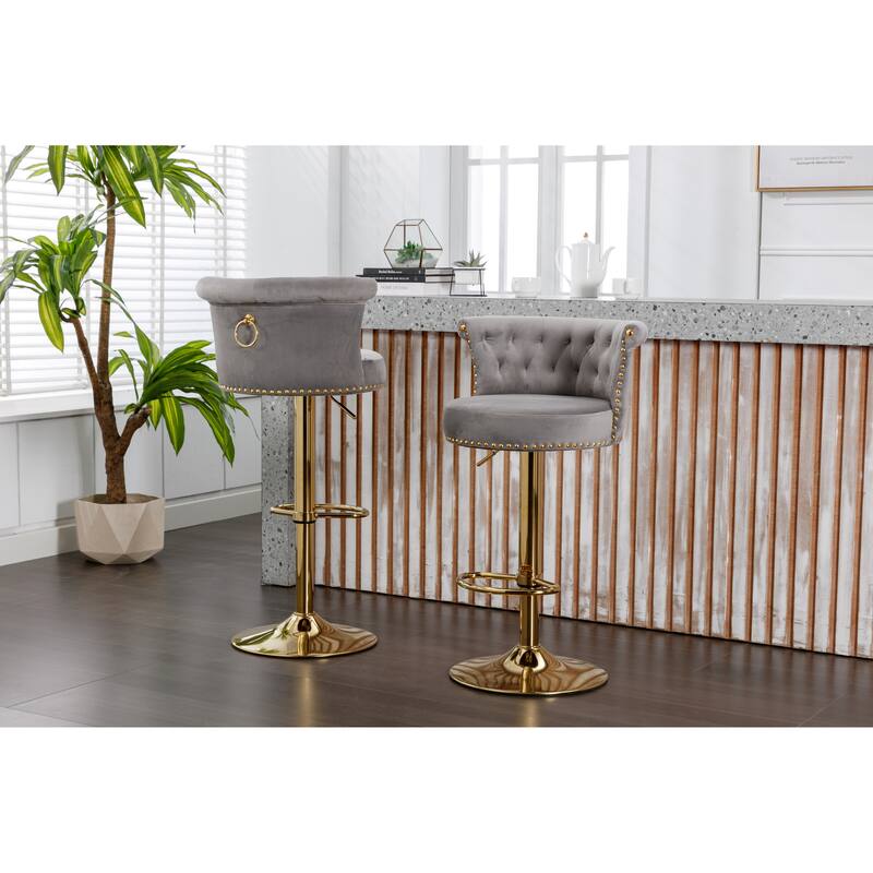 Set of 2 Adjustable Counter Height Swivel Bar Stools with Footrest