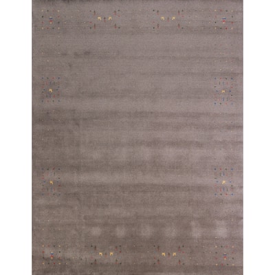 Tribal Gabbeh Area Rug Hand-Knotted Grey Wool Carpet - 8'0" x 9'11"