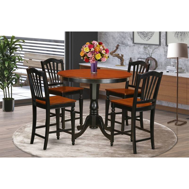 Counter Height Pub Set - 5 Piece Table & Chairs - Kitchen Dining Set - 42 Inch Round Table - Black Cherry Finish