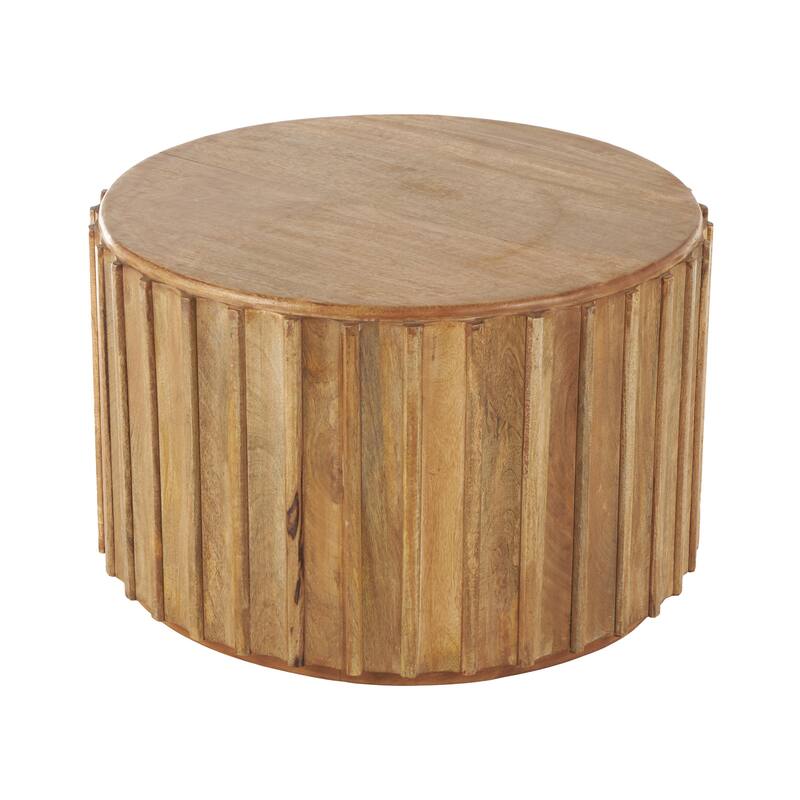 Mango Wood Handmade Living Room Side End Accent or Coffee Table with Slatted Grooved Sides - Brown - Roche River Decor