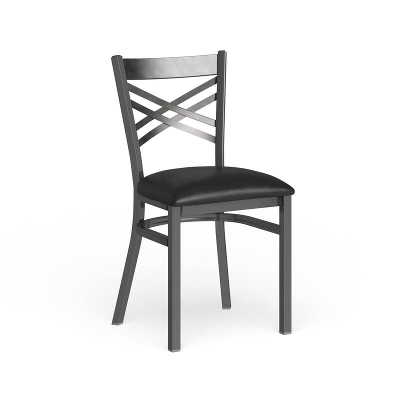 Steel X-back Restaurant Chair - 16.5"W x 17"D x 32.25"H - Black Vinyl Seat/Clear Coated Metal Frame