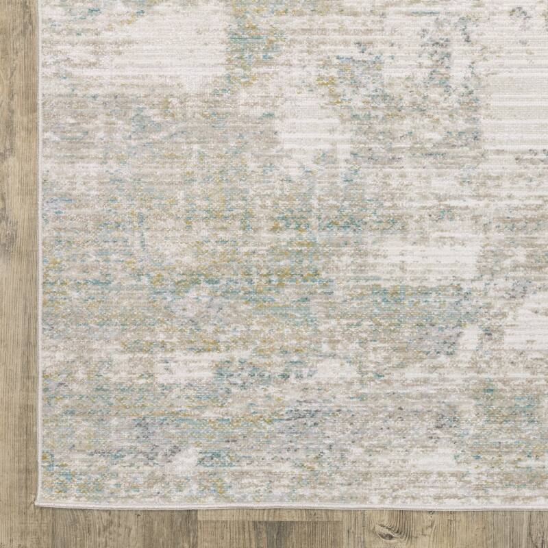 Calliope Textural Distressed Abstract Ivory/ Teal Area Rug