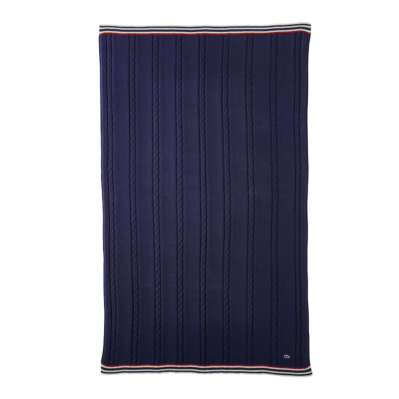Lacoste Cable Cotton Throw Blanket 50" x 70" - Navy - Throw