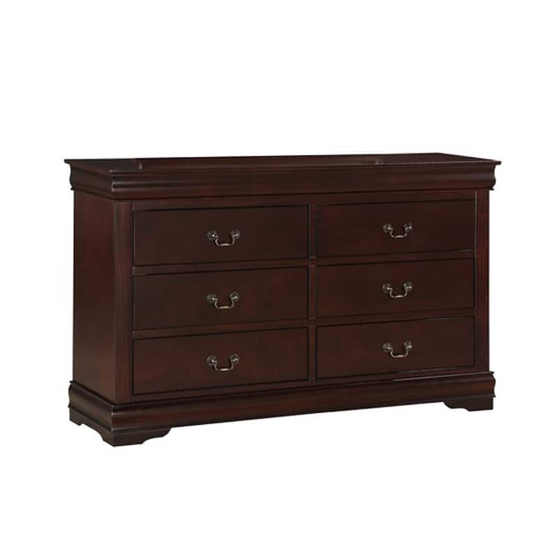 Transitional Style 6 Drawer Dresser with Metal Pulls, Cherry Brown
