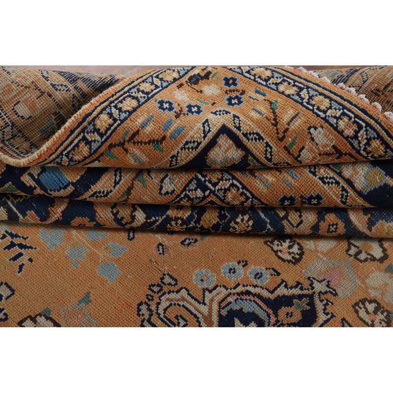 Mashad Vintage Persian Area Rug Handmade Orange Wool Carpet - 7'11" x 11'0"