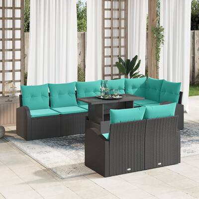 vidaXL 9 Piece Garden Sofa Set with Cushions Black Poly Rattan - 113.8×48.8×27.2