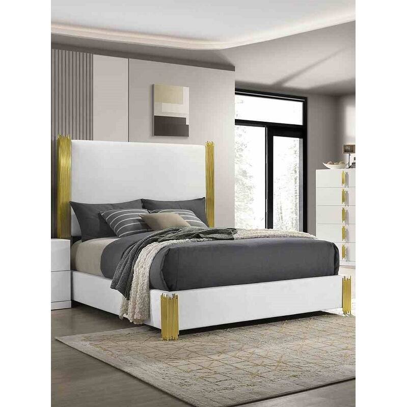 Modern Style White Finish Upholstered 1-pc Bed