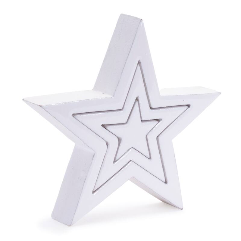 Set of 2 White Nesting Star Wooden Puzzle Set with Classic Design for Winter and Christmas Decorations - 8”L x 1.5”W x 8”H