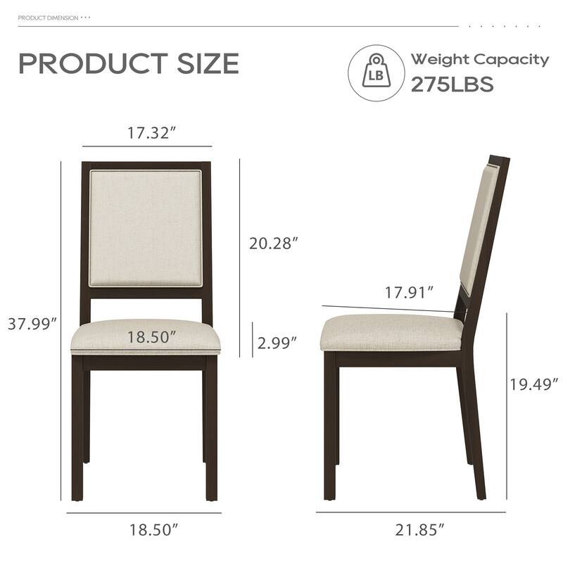 Farmhouse Set of 2 Upholstered Dining Chairs - Rustic Wood Legs & Fabric Seats for Kitchen, Dining Table